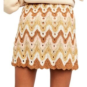 Free People Heat of the Moment A-Line Crochet Skirt in Cream and Brown